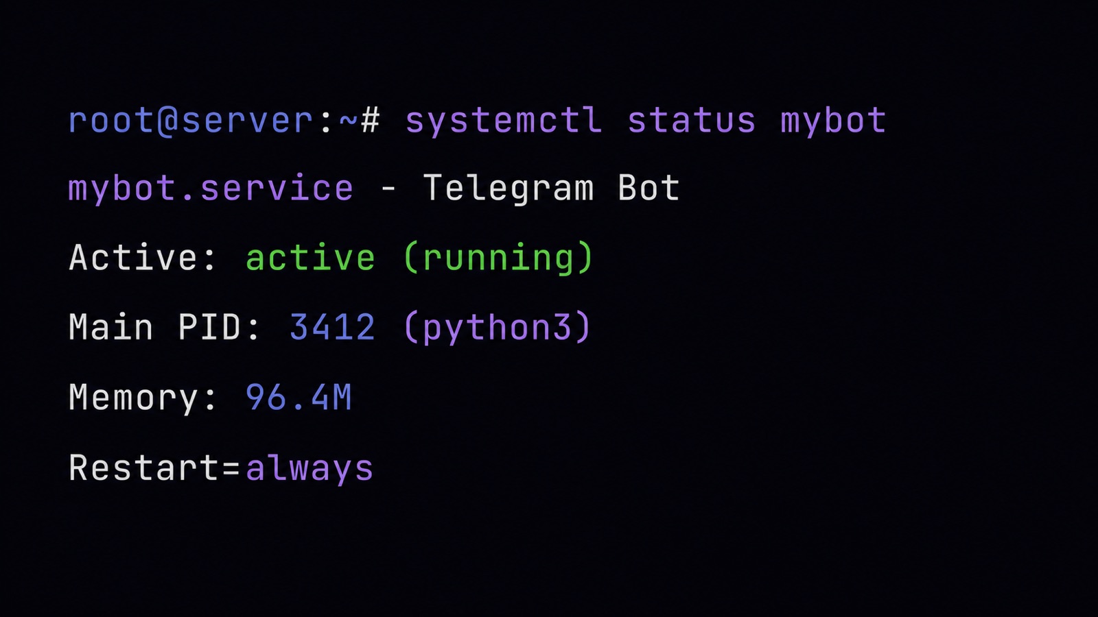 Статус бота под systemd с Restart=always