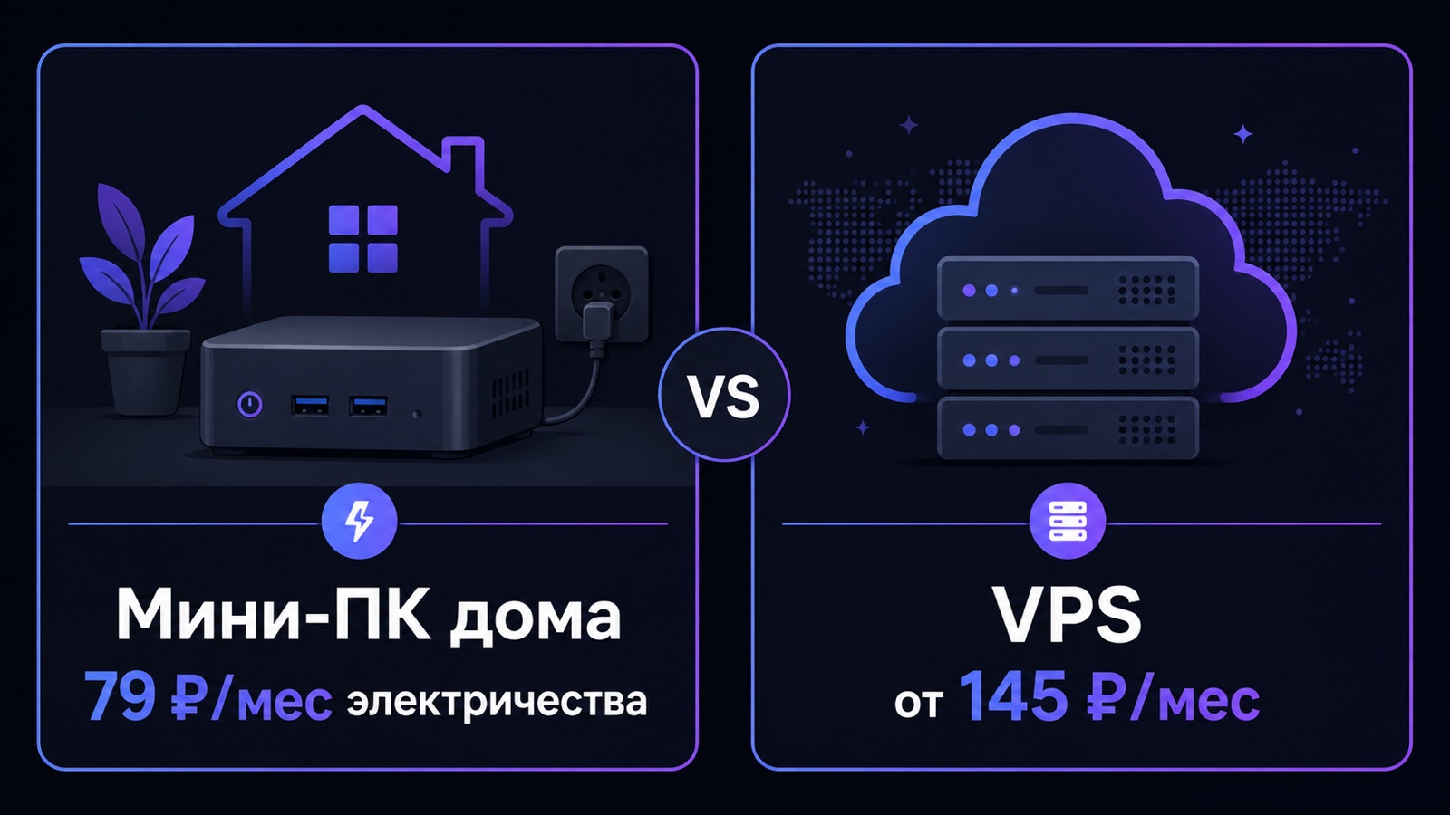 Сравнение мини-ПК дома и сервера в аренде